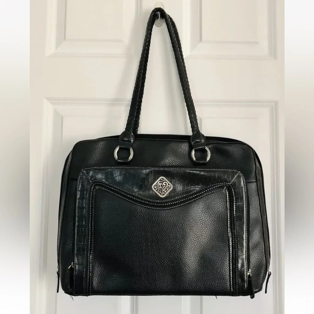 Coldwater Creek Laptop Bag Black Faux Leather Metal Embellished 15